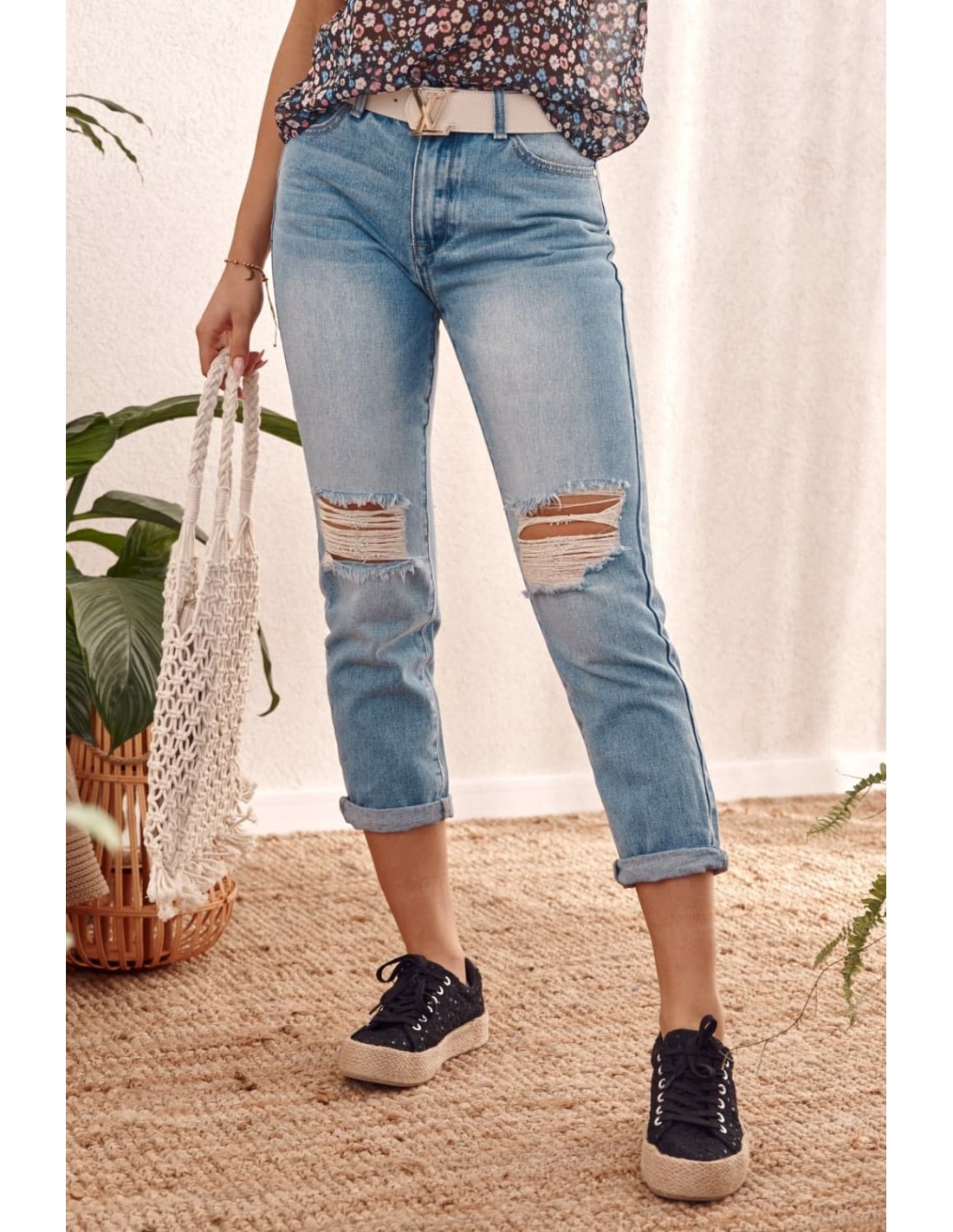 Denim pants with holes on the knees 10770 - Online store - Boutique